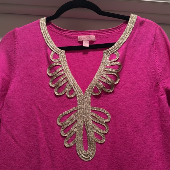 Lilly Pulitzer Devlin Sweater Dress L Pink Gold V-Neck
Long Sleeve - Picture 2 of 3